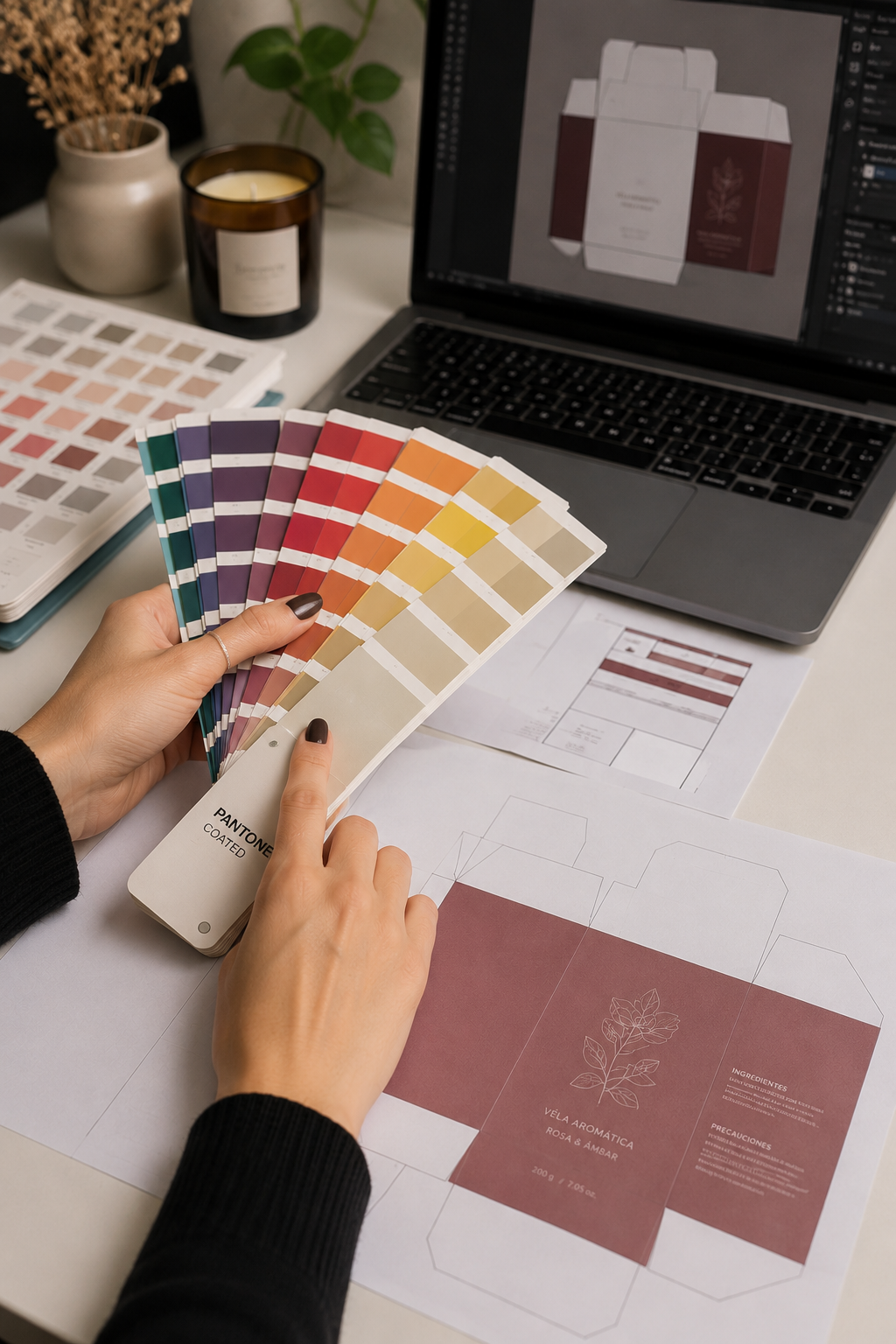 Estudio Ikona — muestrario Pantone sobre pliego de impresión